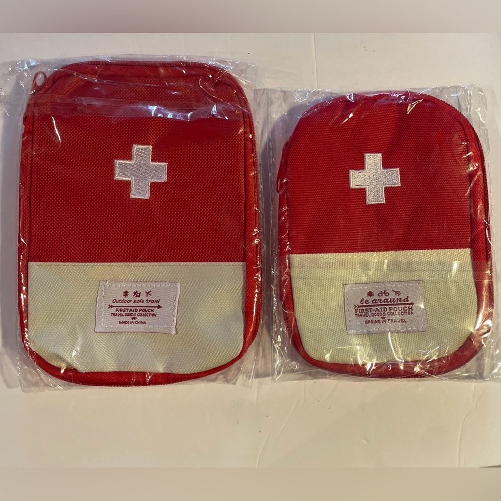 Set of 2 Red First Aid Pouches Empty - Section Dividers - Travel Good Collection